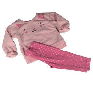 Pink Fleece 2 Piece Kitty/Heart Outfit